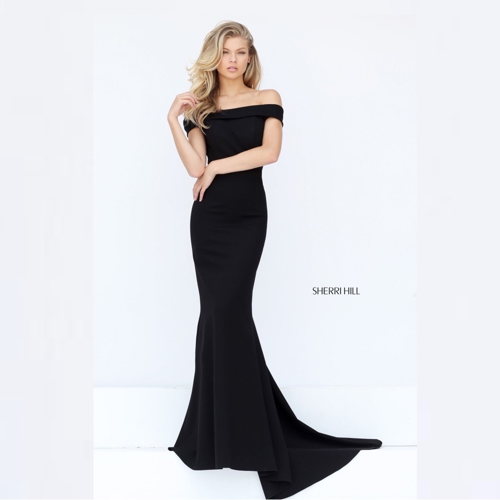 Off the Shoulder Black Prom Dress | Sherri Hill